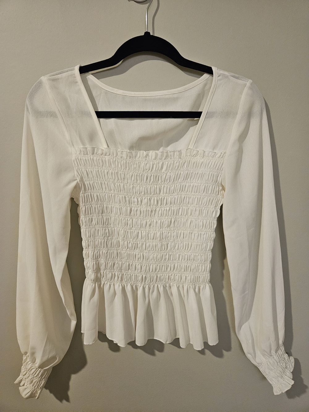 Women’s White Square Neck Smocked Waist Blouse